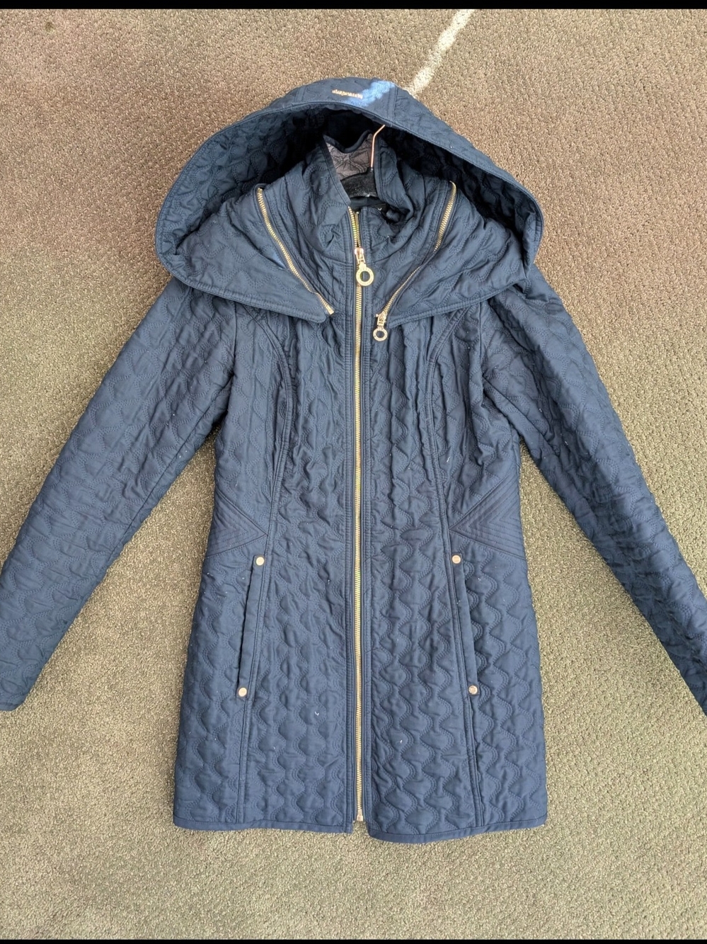Laundry By Shelli Segal Navy Quilted Hooded Puffer Coat